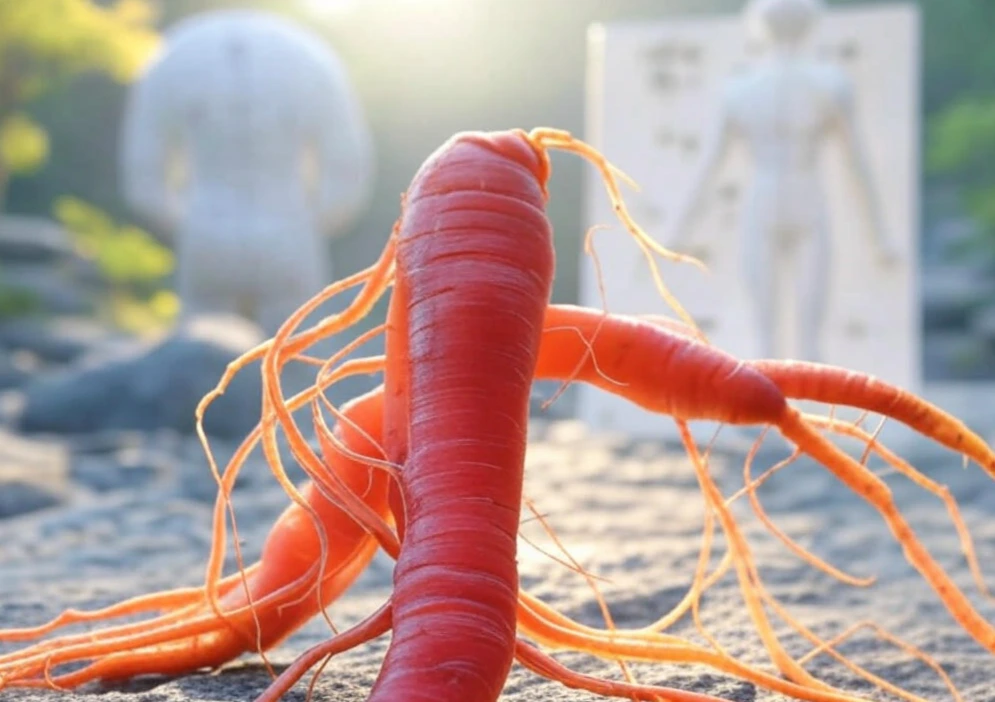 Panax ginseng root illustration Panax ginseng root illustration with male reproductive health symbols for sperm quality and testosterone